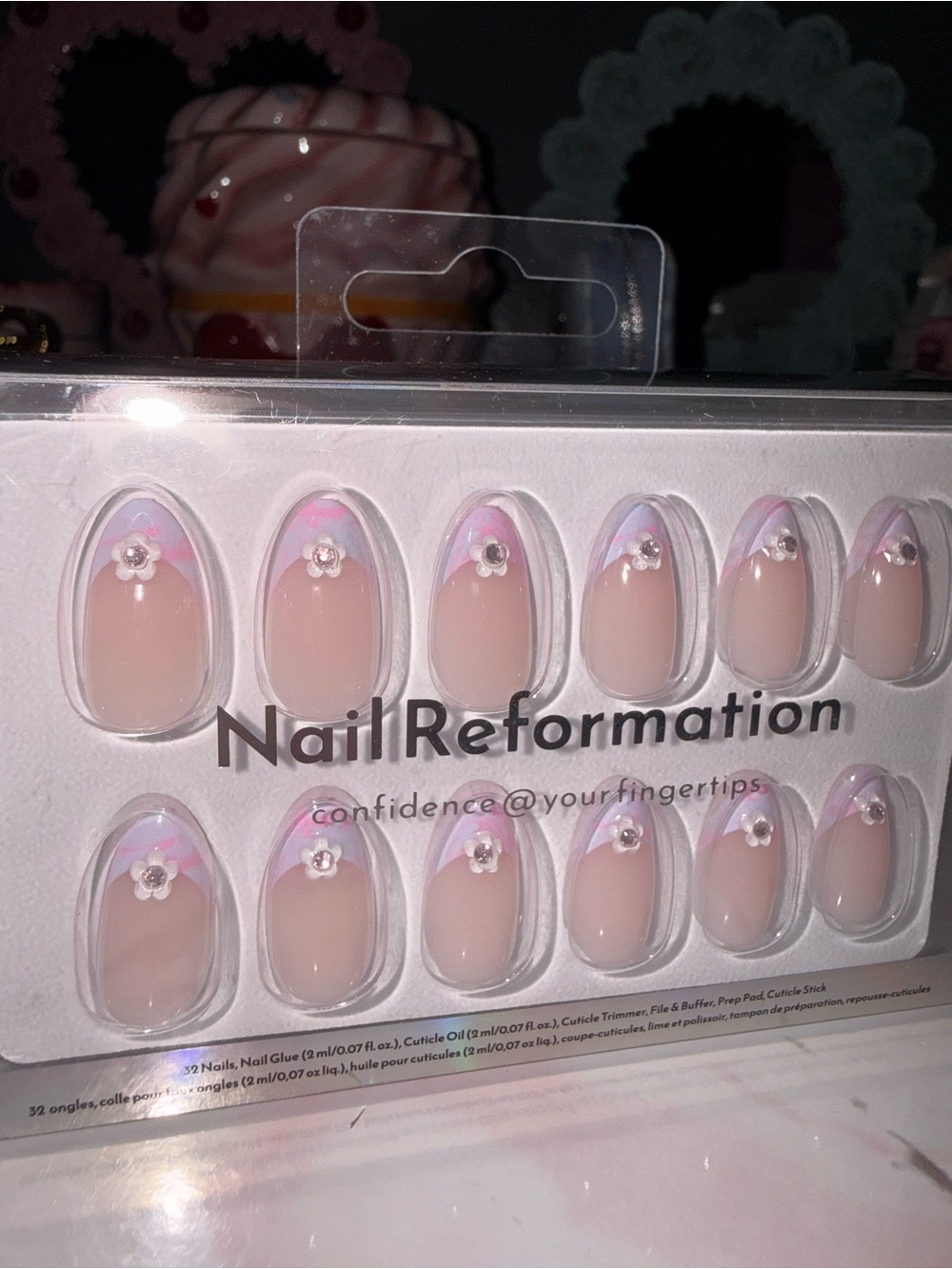 Nail Reformation Pink French Press-On Nails with Flower Accent